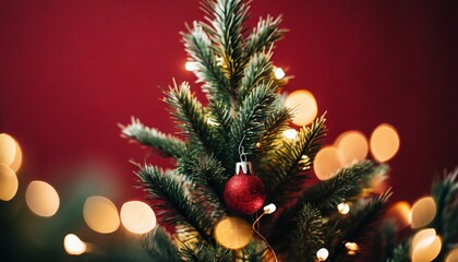 Obraz na płótnie Canvas Christmas tree close up, dark red background 