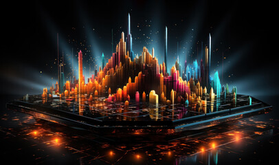 Glowing growth, Business graph illuminated in neon warm light, a visually striking representation of financial success in this captivating stock photo.