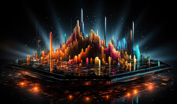 Glowing growth, Business graph illuminated in neon warm light, a visually striking representation of financial success in this captivating stock photo.