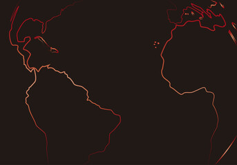 Fondo mapa mundi en trazo rojo. Cambio climático - obrazy, fototapety, plakaty