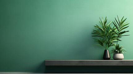 Mock up room with green coloured walls and plants, Template, Background
