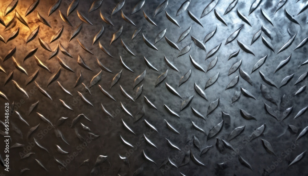 Poster a close up of a metal surface with a light in the middle of the image and a pattern on the surface.
