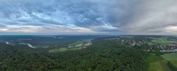 Fototapeta premium Sunset over Schaeftlarn with Isar River View