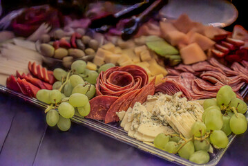 Meat, Cheese, Fruit tray.