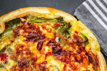 vegetable quiche savory open pie baked healthy eating cooking appetizer meal food snack on the table copy space food background