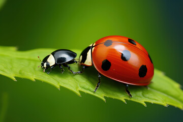 Fototapeta premium ladybug on leaf. Generative Ai