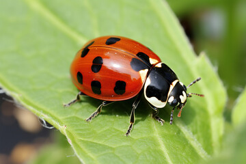 Fototapeta premium ladybug on leaf. Generative Ai