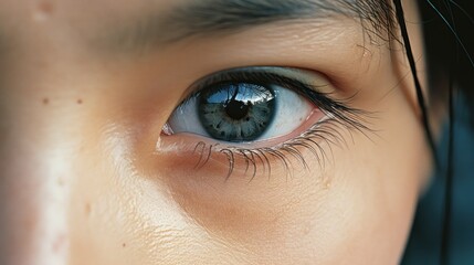 Obraz premium View of Asian female eye in extreme close-up portrait.