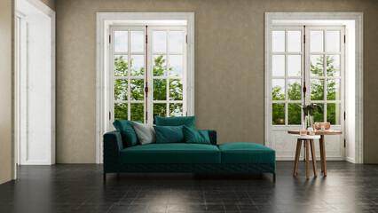 Large luxury modern bright interiors Living room mockup illustration 3D rendering computer digitally generated image