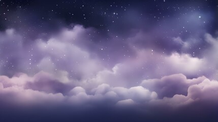 Naklejka na ściany i meble Dreamy Dark Purple Cloudscape with Twinkling Stars on Twilight Sky