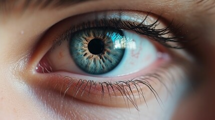 View of female eye in extreme close-up portrait.