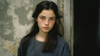 Fototapeta premium Photo of a homeless young girl taken on the street.