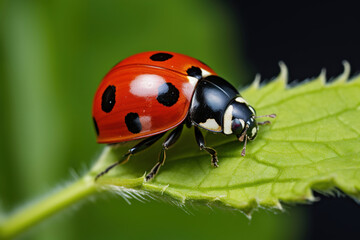 Fototapeta premium ladybug on leaf. Generative Ai