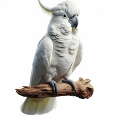 White Cockatoo with yellow wings. Nature themed designs, wildlife. Cacatua blanca con alas amarillas, Cacatua alba, Weißer Kakadu, Белый какаду, high quality portrait, isolated white background.