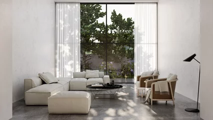 Foto op Plexiglas Large luxury modern bright interiors Living room mockup illustration 3D rendering computer digitally generated image © 3DarcaStudio