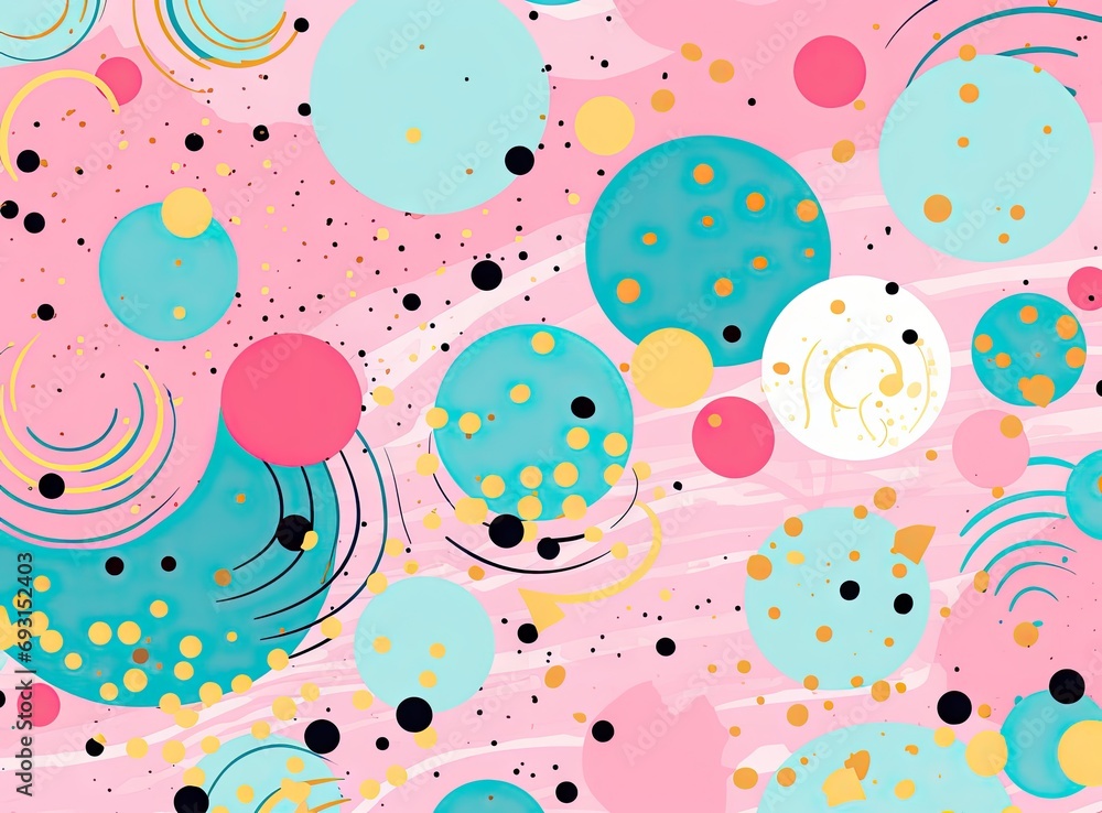 Poster a cartoon pattern on a pastel colored background generative ai