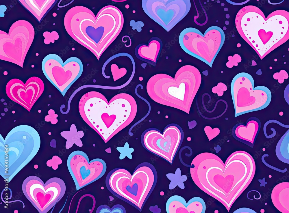 Poster a pink seamless pattern with stars and hearts on it generative ai