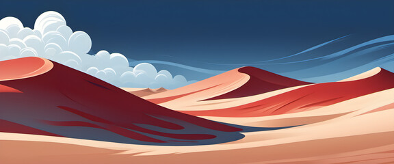 panoramic illustration of beautiful desert wallpaper,  desert landscape wallpaper - obrazy, fototapety, plakaty