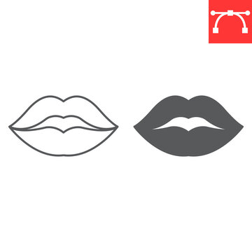 Lips line and glyph icon, valentines day and mouth, kiss vector icon, vector graphics, editable stroke outline sign, eps 10.