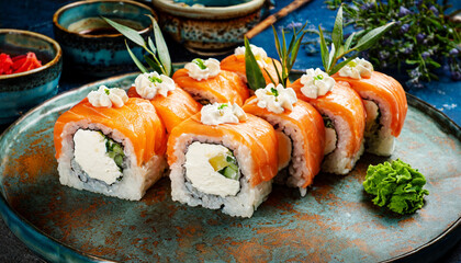 Philadelphia Sushi Rolls Set with Salmon and Cream Cheese