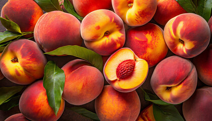 Peach fruit top view background - obrazy, fototapety, plakaty