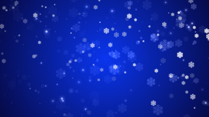	
Snowflakes falling on blue background, Winter Christmas Holiday.	
