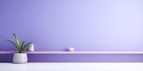 Minimalistic scene with a purple background, empty kitchen counter, and room.