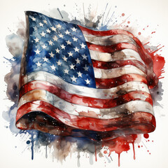 watercolor American Flag royalty clipart, Generative Ai