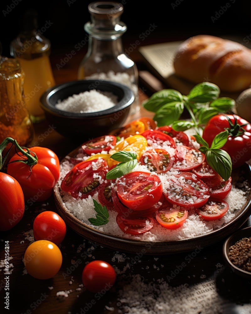 Poster A table showcasing a wide assortment of different types of tomatoes .