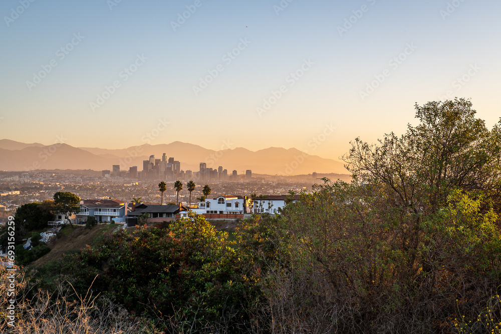 Wall mural los angeles skyline at dawn from kenneth hahn recreation area - Wall murals