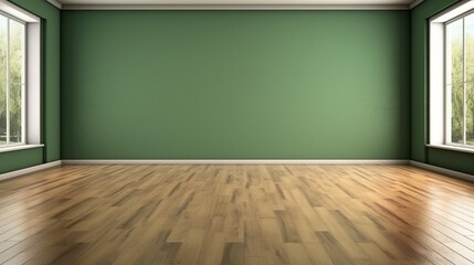 Beautiful entirior background for presentation green wall and wooden floor