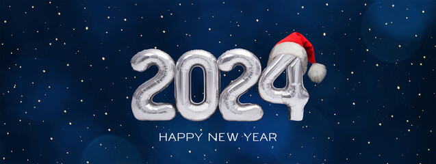 Happy New Year 2024 Panoramic Greeting header. - obrazy, fototapety, plakaty