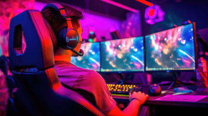 Professional gamer competing in an esports tournament. 
