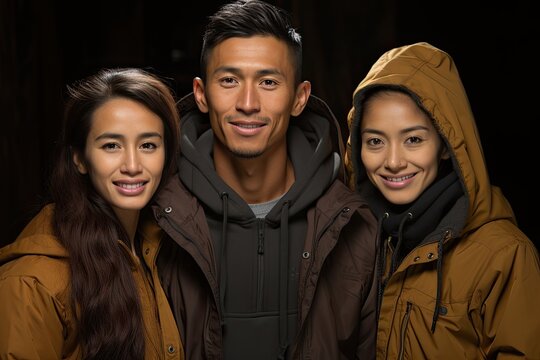 A man and two women stand next to each other, family 