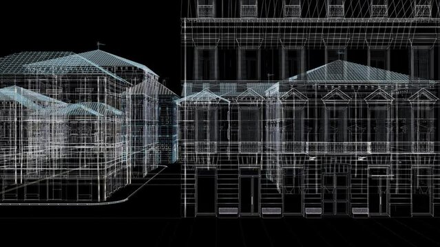 Virtual city with designed buildings, engineering project, Building Construction Site, BIM Project, 3d rendering, 3d illustration