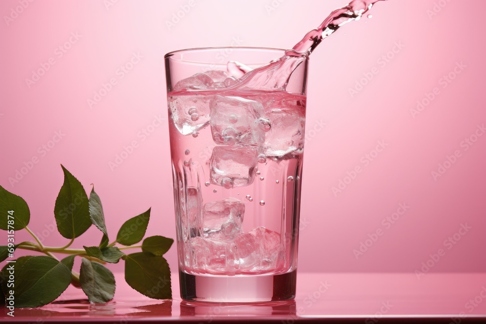 Poster a glass of water filled to the brim with ice cubes, creating a cool and refreshing beverage.