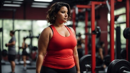 Fototapeta premium Overweight girl working out in gym