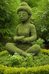 gardening abstract topiary green Buddha sculpture in topiary spring garden