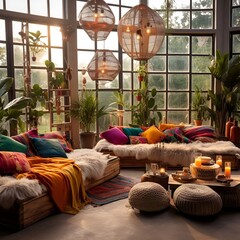 colorful boho style livingroom interior design