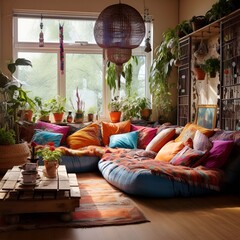 colorful boho style livingroom interior design