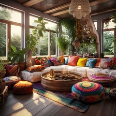 colorful boho style livingroom interior design