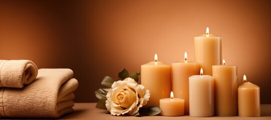 Obraz premium A Collection of Candles Adjacent to Towels