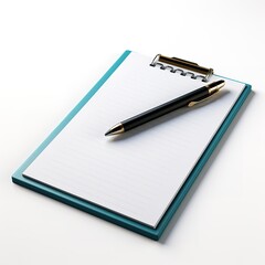 photograph of blank notebook with ballpoint pen on white background. generated with ia