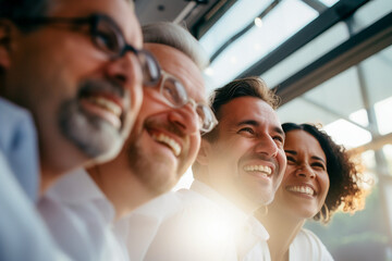 Obraz premium Empleados felices se reúnen para mostrar la belleza de la diversidad, los diferentes orígenes y culturas en el lugar de trabajo.