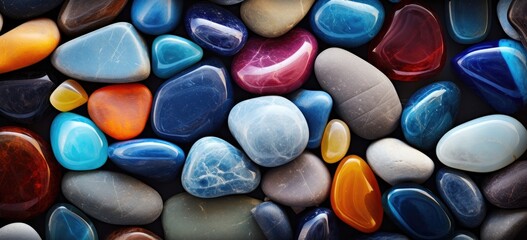 a bunch of colorful stones are arranged in a large pile