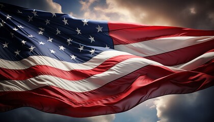 Patriotic american flag blowing gracefully in the wind on independence day celebration - obrazy, fototapety, plakaty