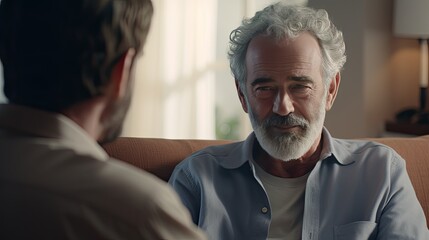 Middle aged Caucasian man at an appointment with a psychologist. He delves into the problem and helps the patient solve the problem. The psychotherapist listens carefully to the patient’s story.