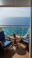 A close-up of a luxurious cabin balcony on a cruise ship