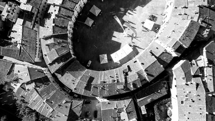 Aerial view of Piazza Anfiteatro in Lucca, Tuscany - Italy