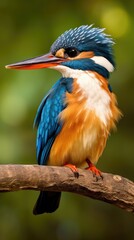 A colorful kingfisher perched on a tree branch